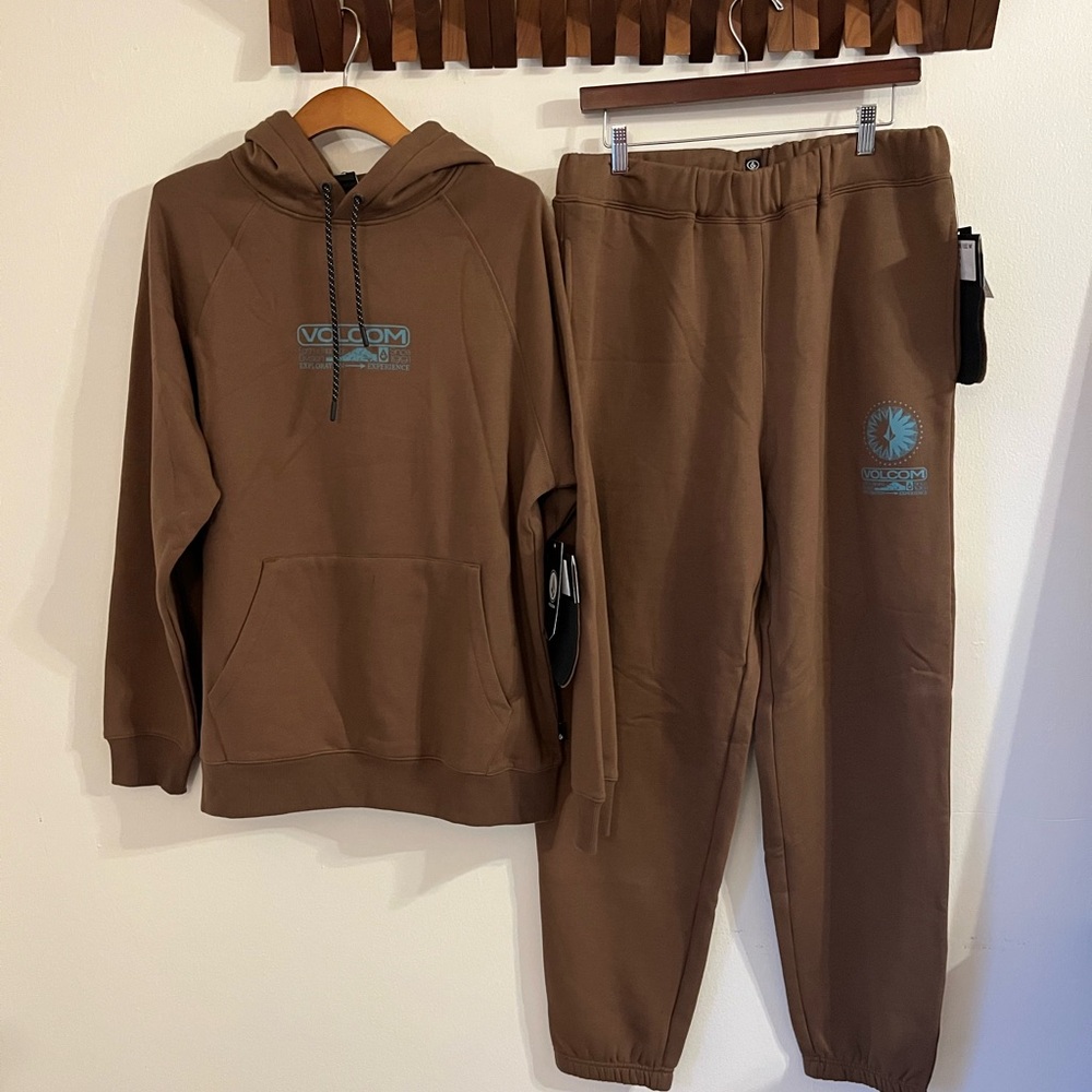 Volcom Chocolate Brown Hoodie and Joggers with Teal Accents